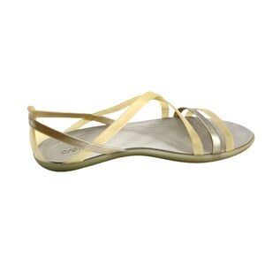 Crocs Womens Isabella Jelly Sandals 7 Gold Strappy Slip On Flat Shoes Comfort